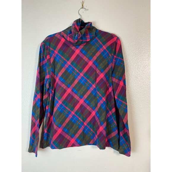 Talbots Womens Plaid Long Sleeve Turtleneck Tee Top Size XL Holiday CJ. Jill Flo - Picture 1 of 13